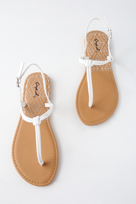 Cute White Sandals - Thong Sandals 