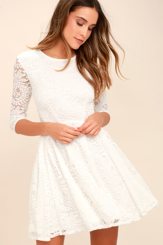 white skater dress with sleeves