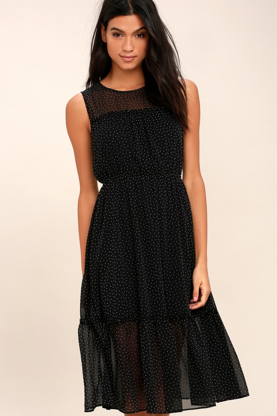 Cute Black Polka Dot Dress - Midi Dress - Sleeveless Dress