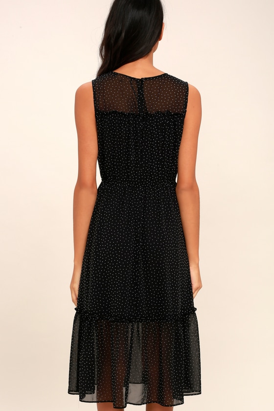 black polka dot midi dress
