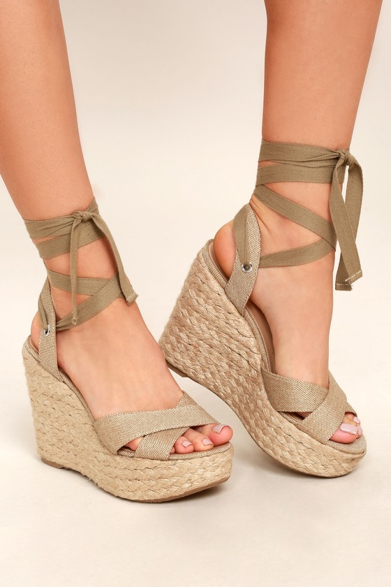 tie up nude wedges