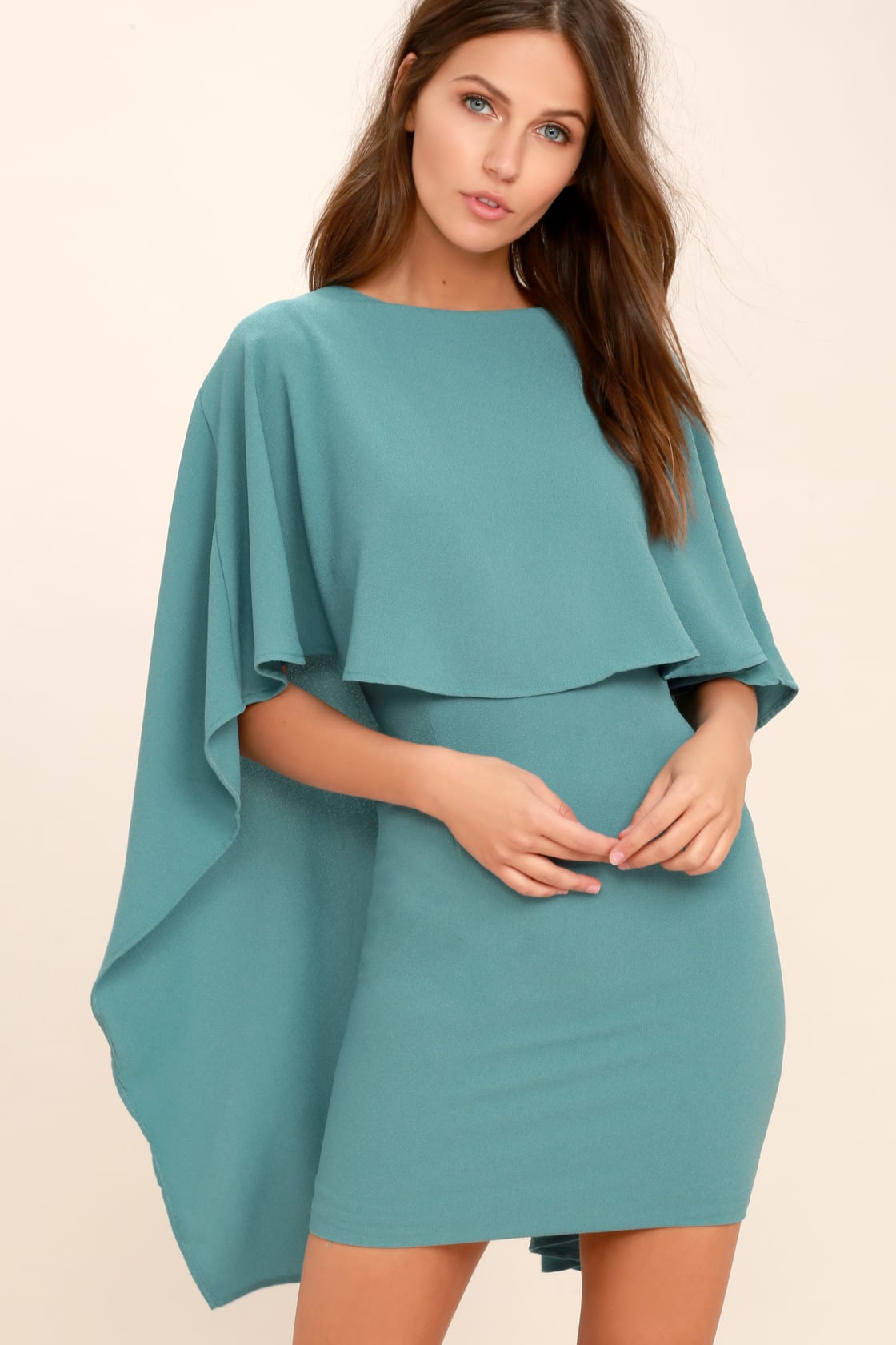 Turquoise Blue Dress - Backless Dress - Cape Dress - Lulus