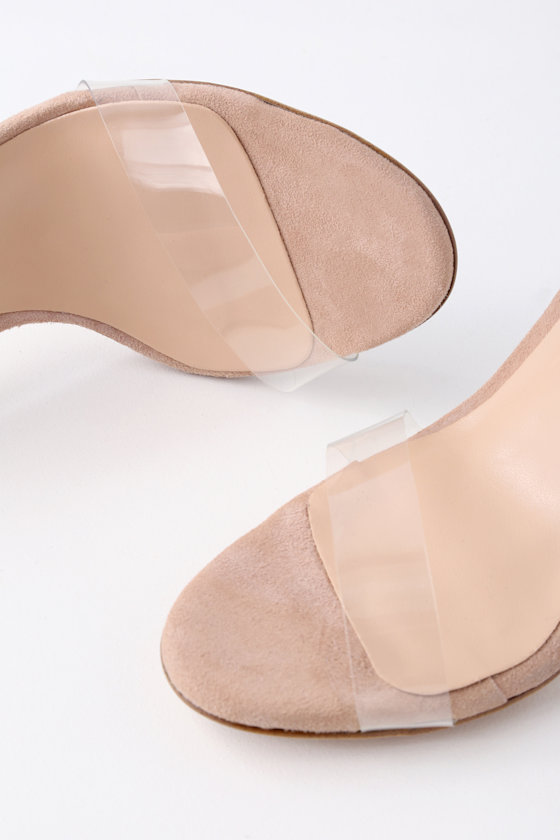 Kiki Clear Vynalite and Blush Kid Suede Leather Ankle Wrap Heels 1