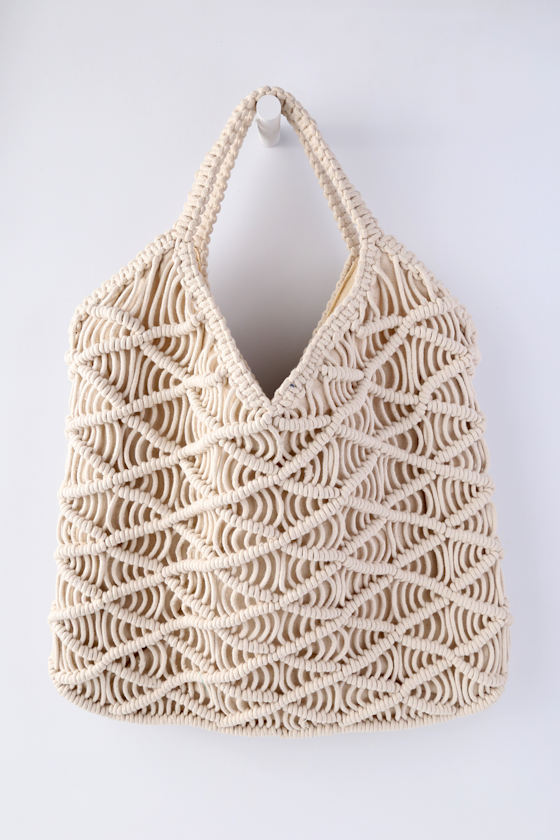 Boho Cream Tote Woven Tote Macrame Tote