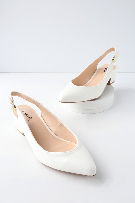 white patent slingback