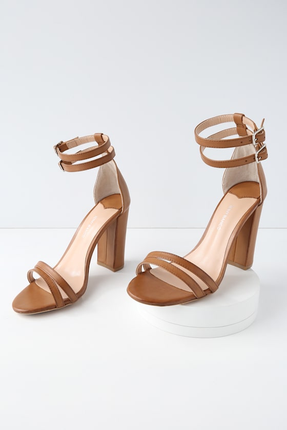 Kelly Tan Monaco Leather Ankle Strap Heels 3