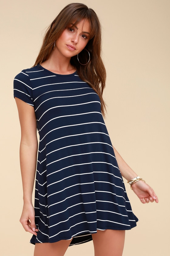 blue and white t shirt dress