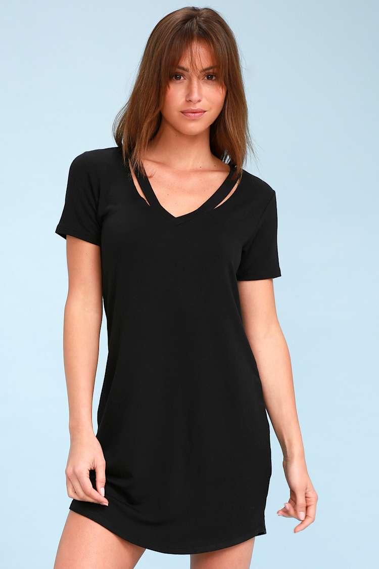 Z Supply Cutout V-Neck - Black Shirt Dress - Shift Dress - Lulus
