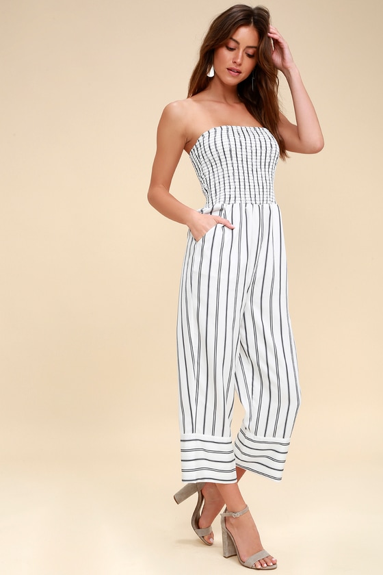 white and black striped jumpsuit