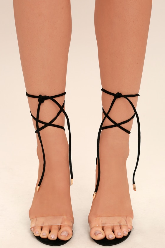 Maricela Black Suede Lace-Up Heels