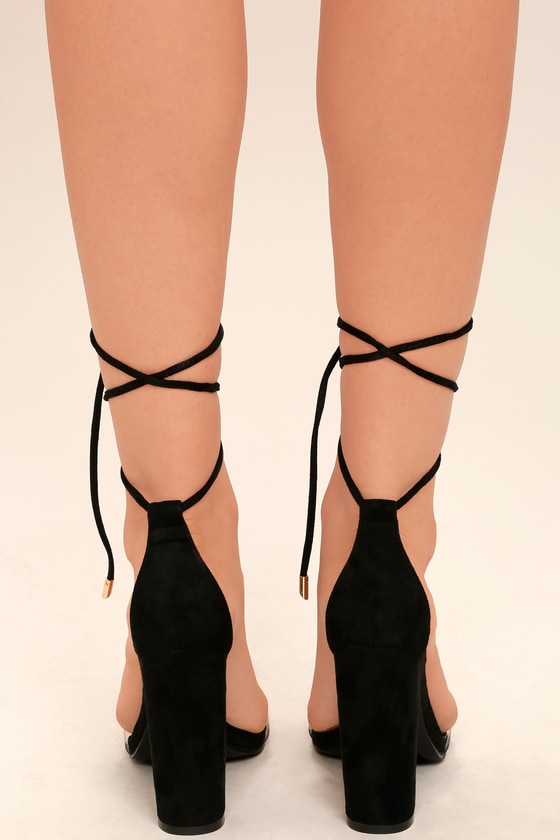 Chic Black Heels - Black and Lucite Heels - Lace-Up Heels - Leg-Wrap ...