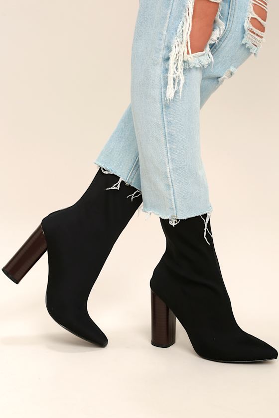 Araceli Black Knit Mid-Calf High Heel Booties 7