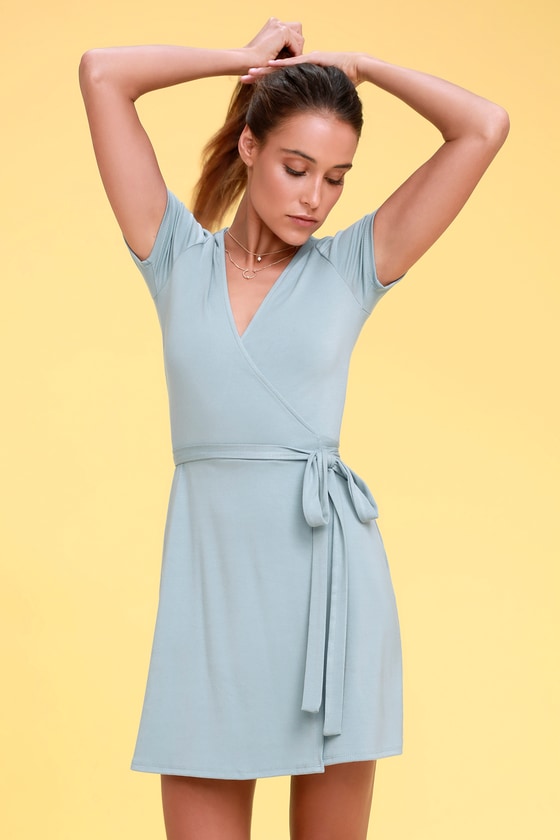 light blue wrap around dress