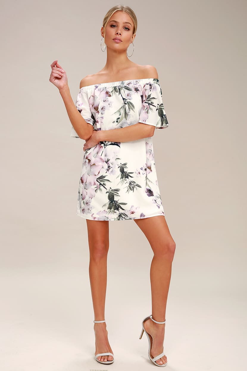 off the shoulder floral shift dress Off-The-Shoulder Floral Shift Dress large