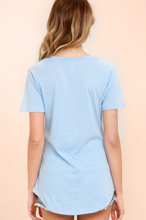 Light Blue Tee Navy Blue Top Short Sleeve Shirt TShirt 29.00