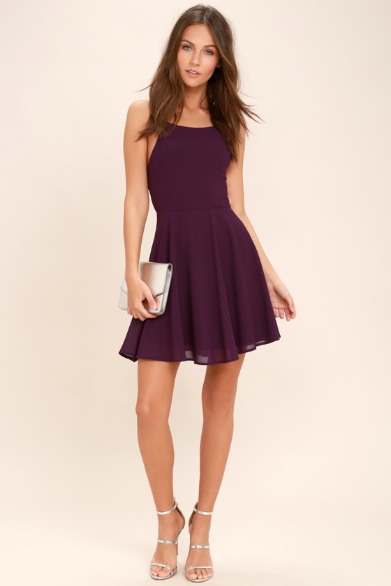 purple lace up dress