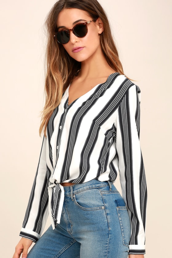 Cool Black and White Striped Top - Long Sleeve Top - $49.00 - Lulus