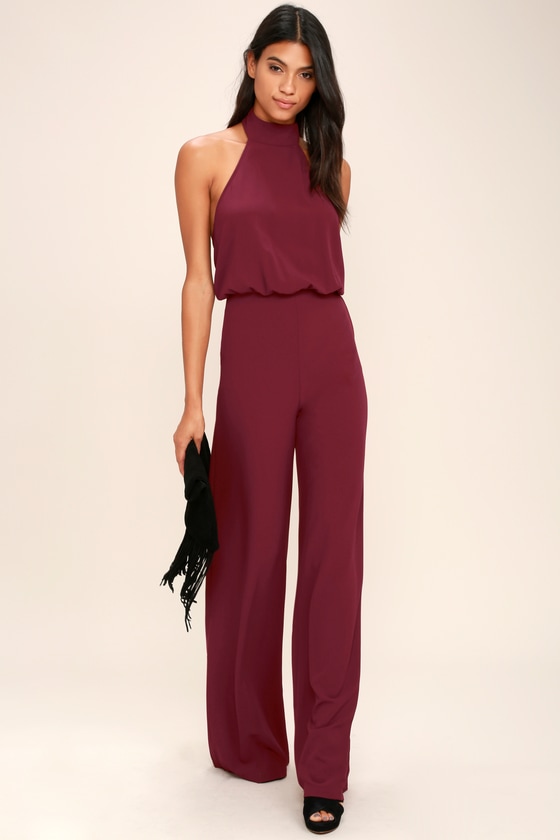 Chic Wine Red Jumpsuit - Red Halter Jumpsuit - Wide Leg Jumpsuit