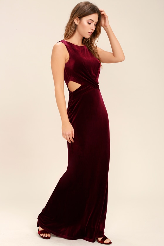 Lovely Burgundy Dress - Velvet Dress - Maxi Dress - Cutout Dress - $94.00