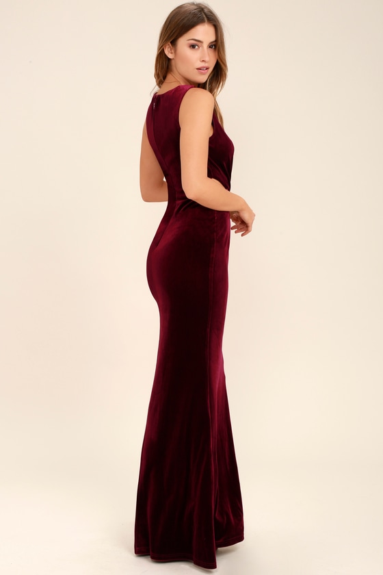 Lovely Burgundy Dress - Velvet Dress - Maxi Dress - Cutout Dress - $94.00