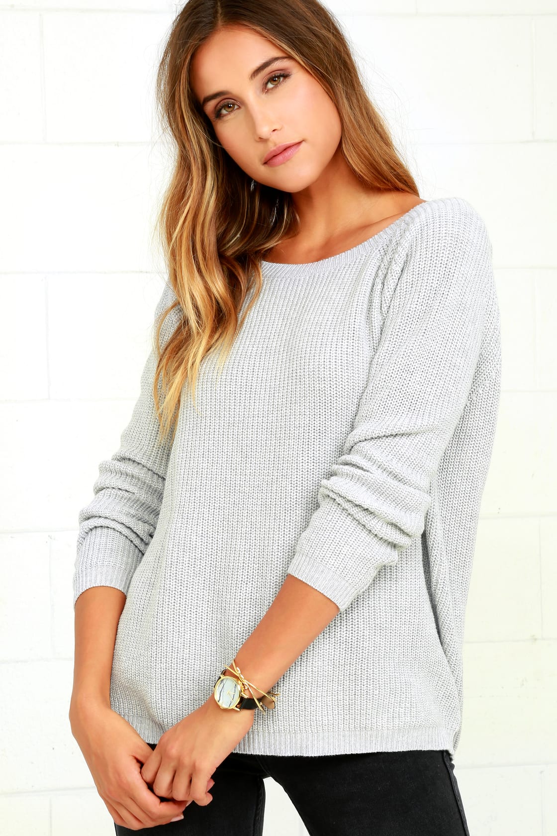 Light Grey Sweater - Knit Top - Backless Sweater - V-Back Sweater - Lulus