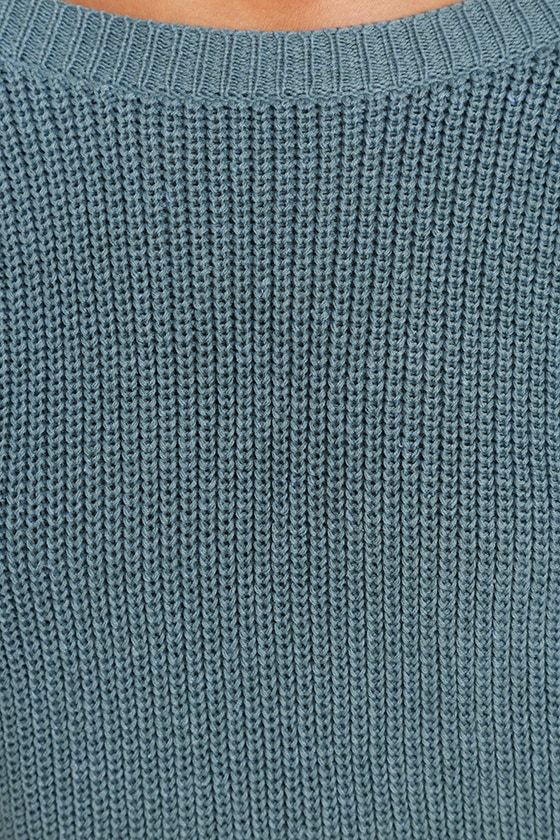 Slate Blue Sweater Knit Top Backless Sweater V Back Sweater 3900