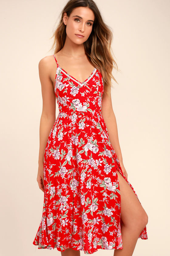 Esperanza Red Floral Print Midi Dress 7