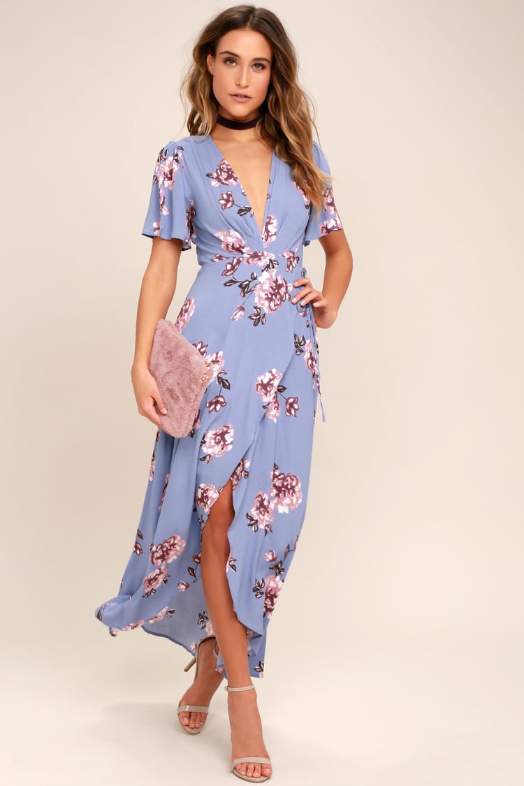 Pilgrim skolde Bungalow ASTR the Label Selma - Periwinkle Floral Print Dress - Maxi Wrap Dress -  Lulus