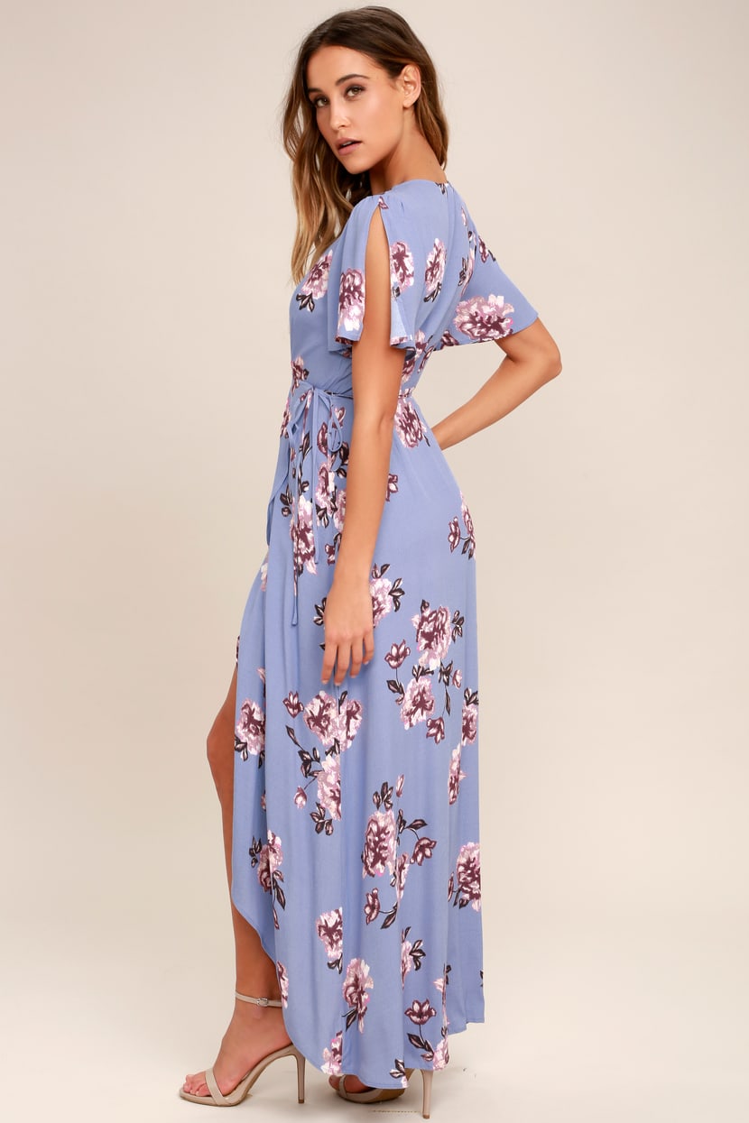 Pilgrim skolde Bungalow ASTR the Label Selma - Periwinkle Floral Print Dress - Maxi Wrap Dress -  Lulus