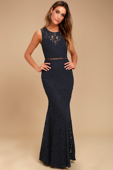 Lovely Navy Blue Dress - Lace Dress - Mermaid Maxi Dress - Lulus Lovely Navy Blue Dress - Lace Dress - Mermaid Maxi Dress - Lulus