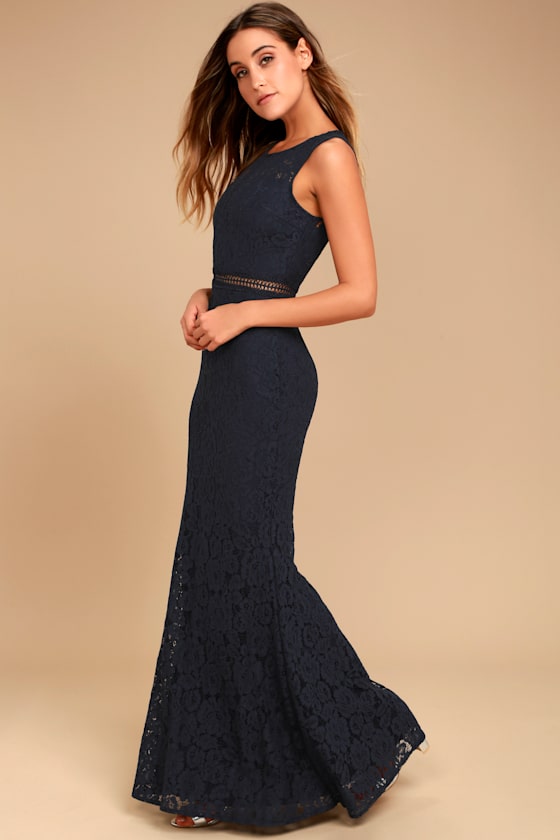 Music of the Heart Navy Blue Lace Maxi Dress 8