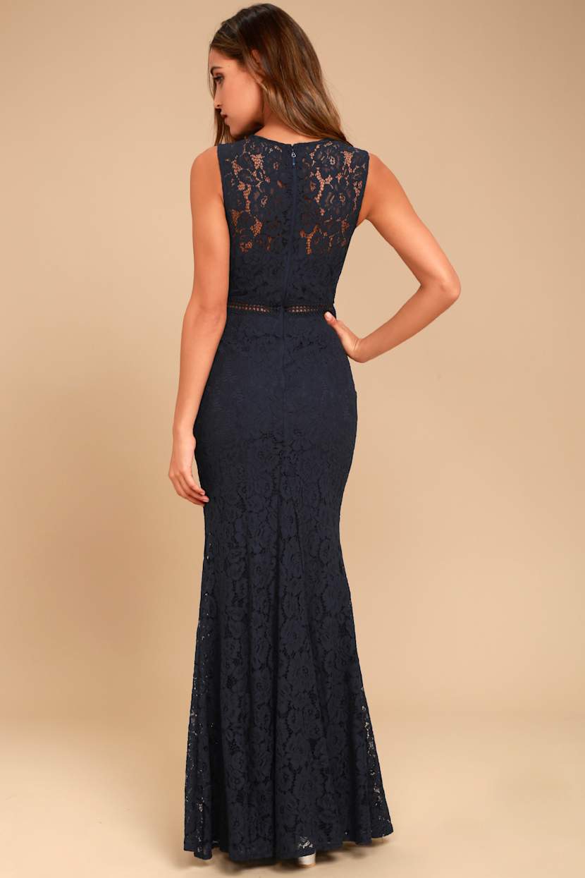 Music of the Heart Navy Blue Lace Maxi Dress