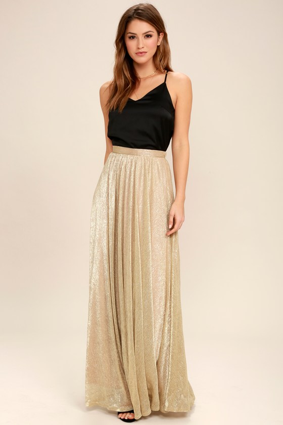 Chic Gold Maxi Skirt Metallic Skirt Metallic Maxi Skirt Lulus