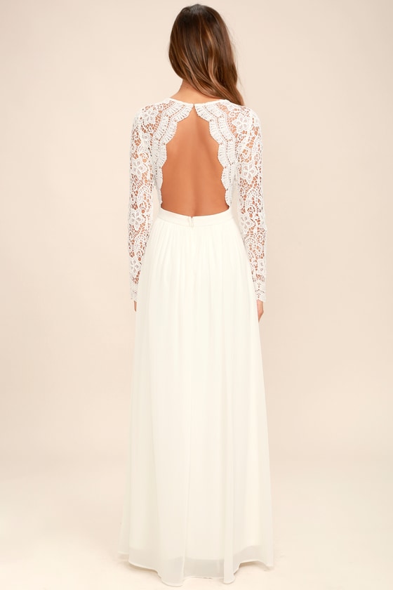 White Dress - Maxi Dress - Lace Dress - Long Sleeve Dress