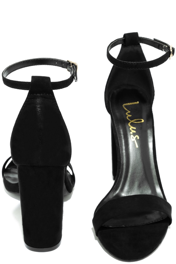 Black Suede Heels Ankle Strap Heels Single Sole Heels