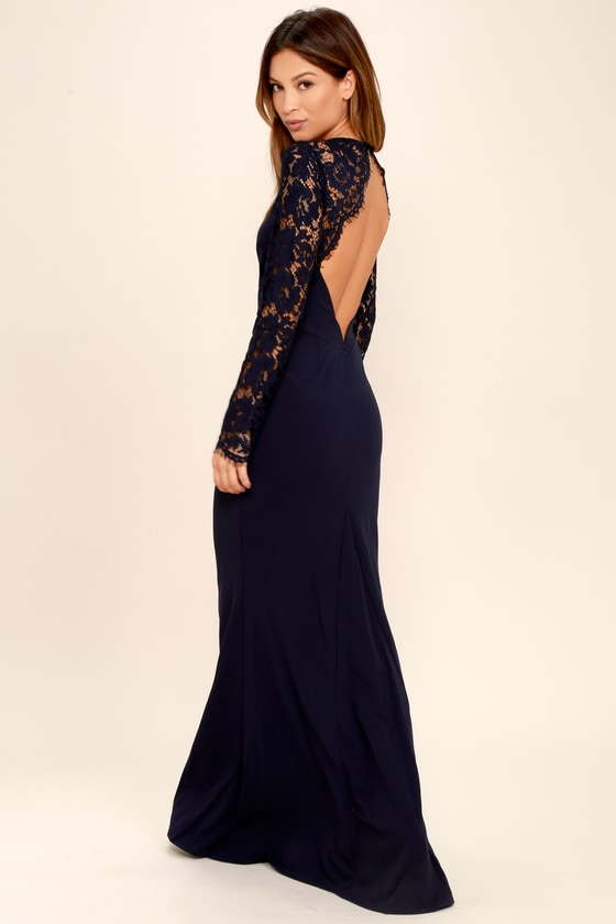 navy blue lace dress long