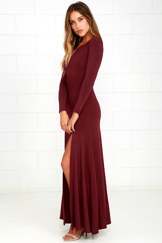 Swept Away Burgundy Long Sleeve Maxi Dress 11