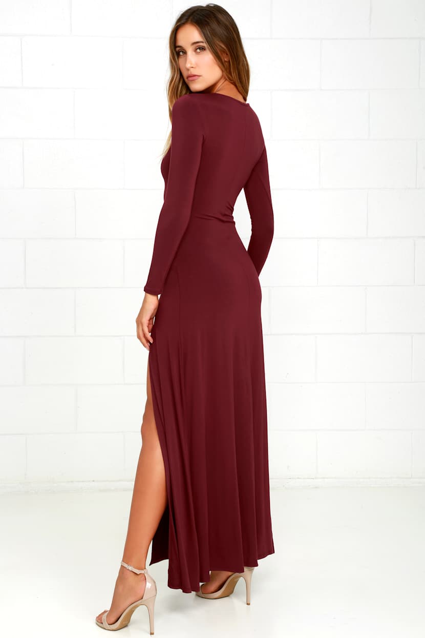 Chic Burgundy Dress - Maxi Dress - Long Sleeve Dress - Lulus