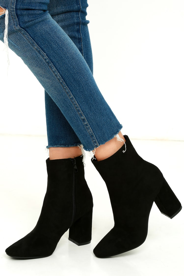 pindas Tijdens ~ duizend Stylish Black Suede Boots - Fitted Black Booties - Heeled Boots - Lulus