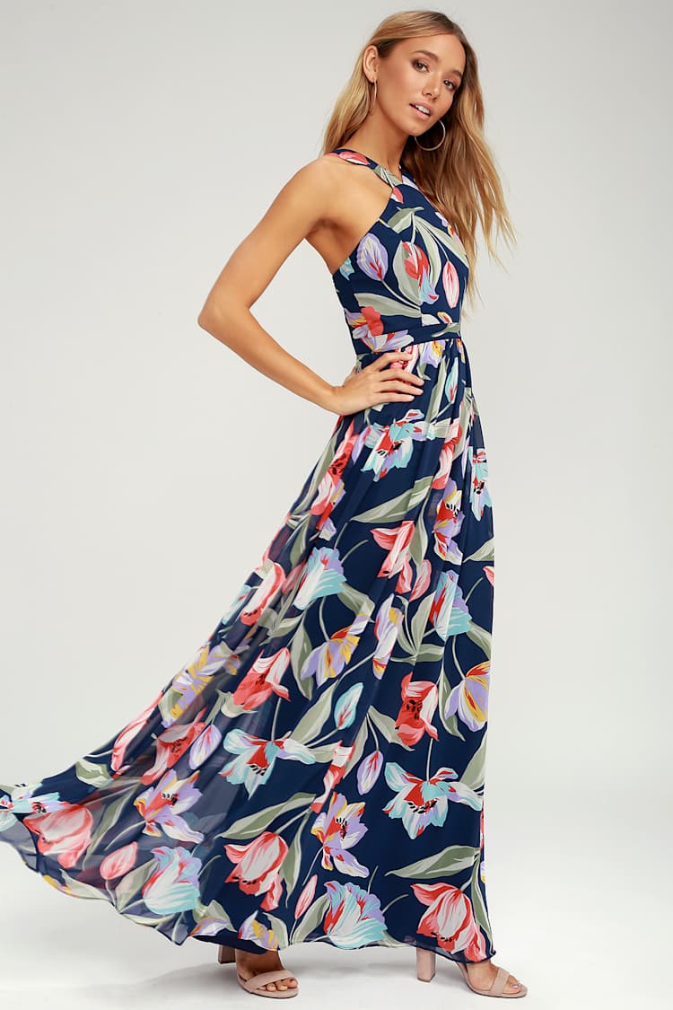Lovely Navy Dress - Floral Multi Print Dress - Maxi Dress - Lulus Lovely Navy Dress - Floral Multi Print Dress - Maxi Dress - Lulus