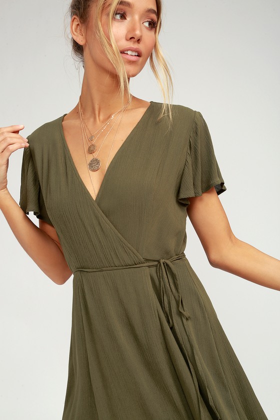 bottle green wrap dress