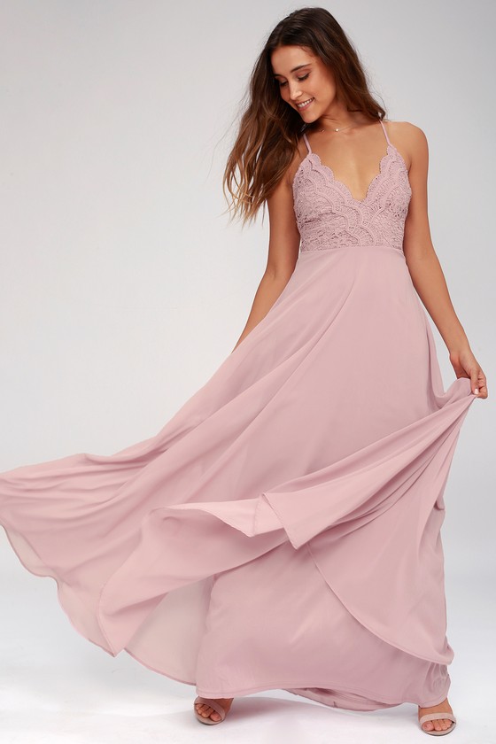 Madalyn Dusty Lavender Lace Maxi Dress
