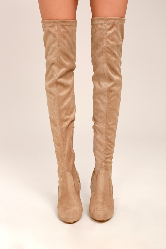 taupe suede boots knee high
