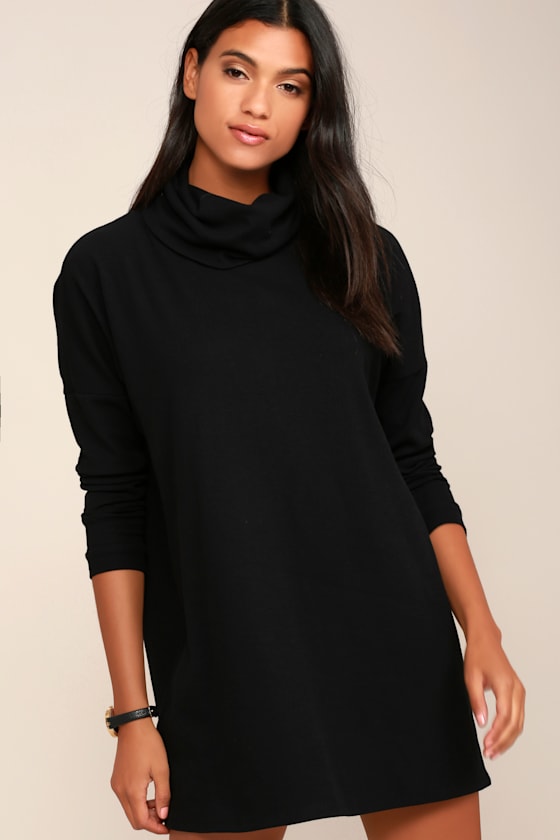 Black Dress Turtleneck Dress Long Sleeve Dress Knit Dress 52.