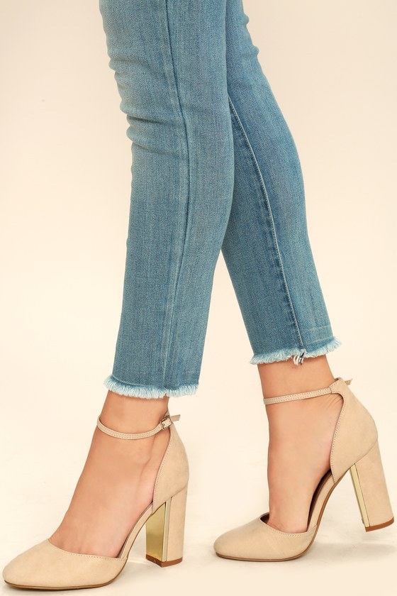 ankle strap nude heels