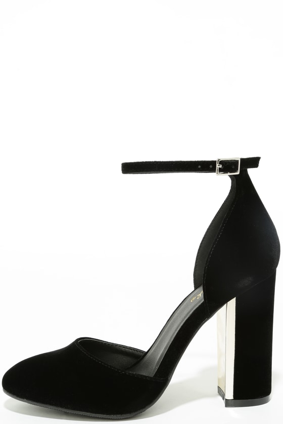 Black Velvet Heels - Ankle Strap Heels 