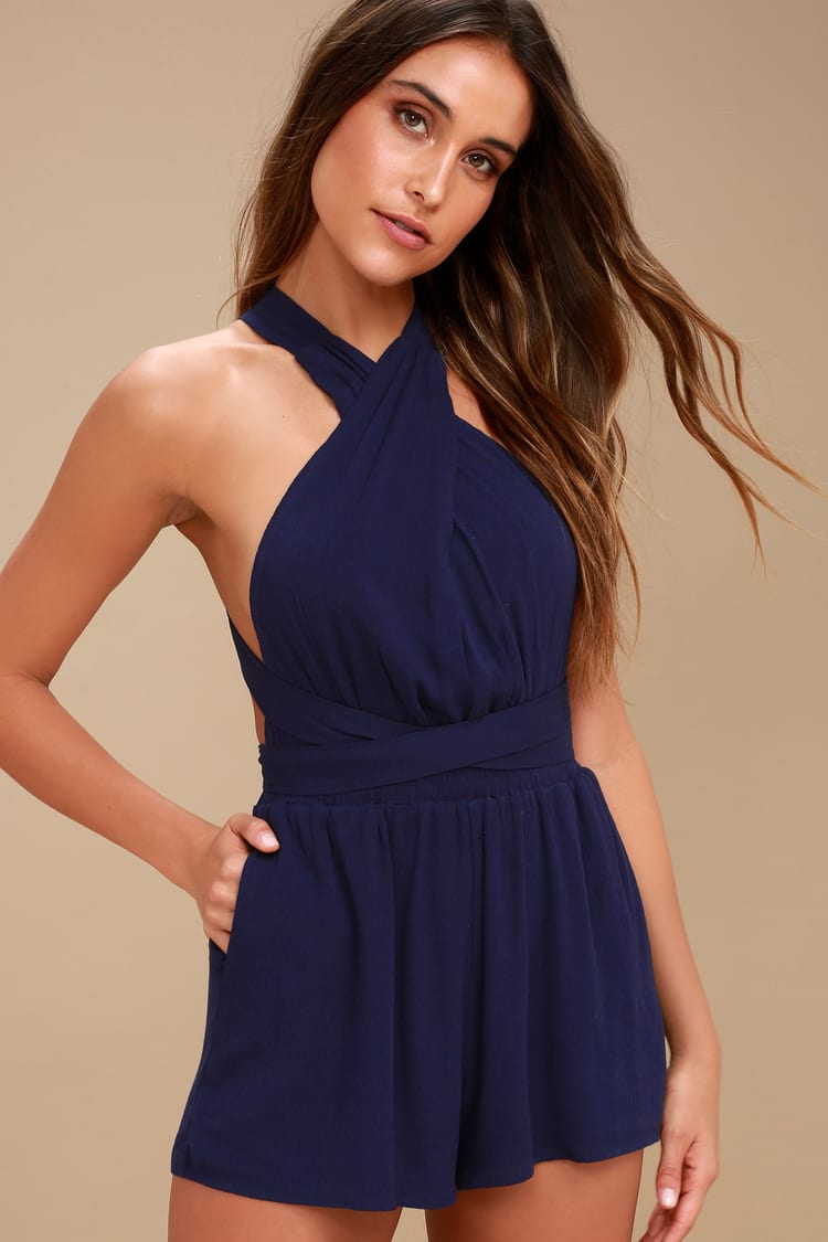 Milos Navy Blue Convertible Halter Romper