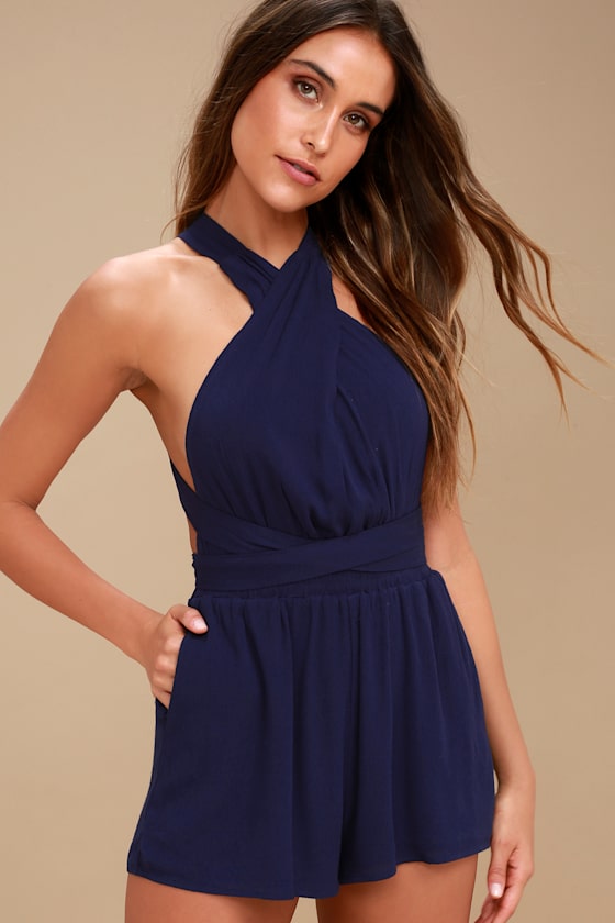Milos Navy Blue Convertible Halter Romper 5