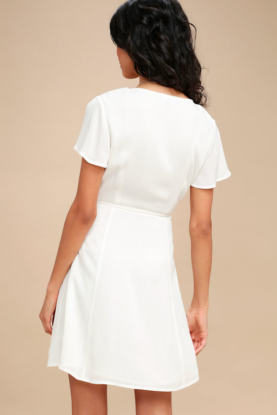 Cute White Dress Wrap Dress Short Sleeve Dress LWD