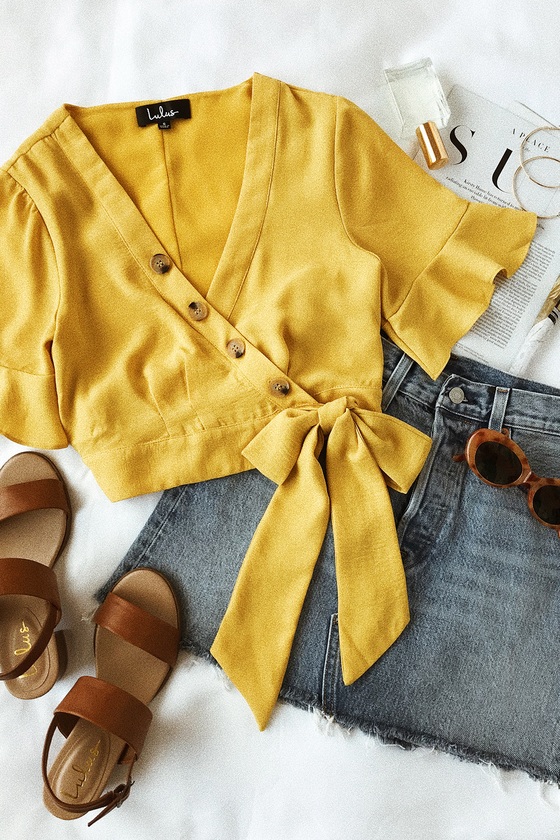 Envie Mustard Yellow Wrap Crop Top 5